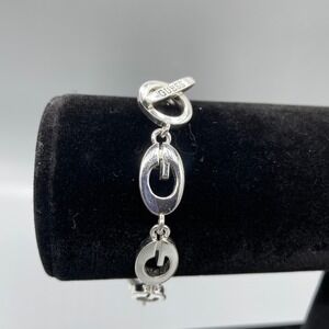 Guess Silver Tone G Logo Link Bracelet Toggle Clasp Y2K Style 7.5 Inch